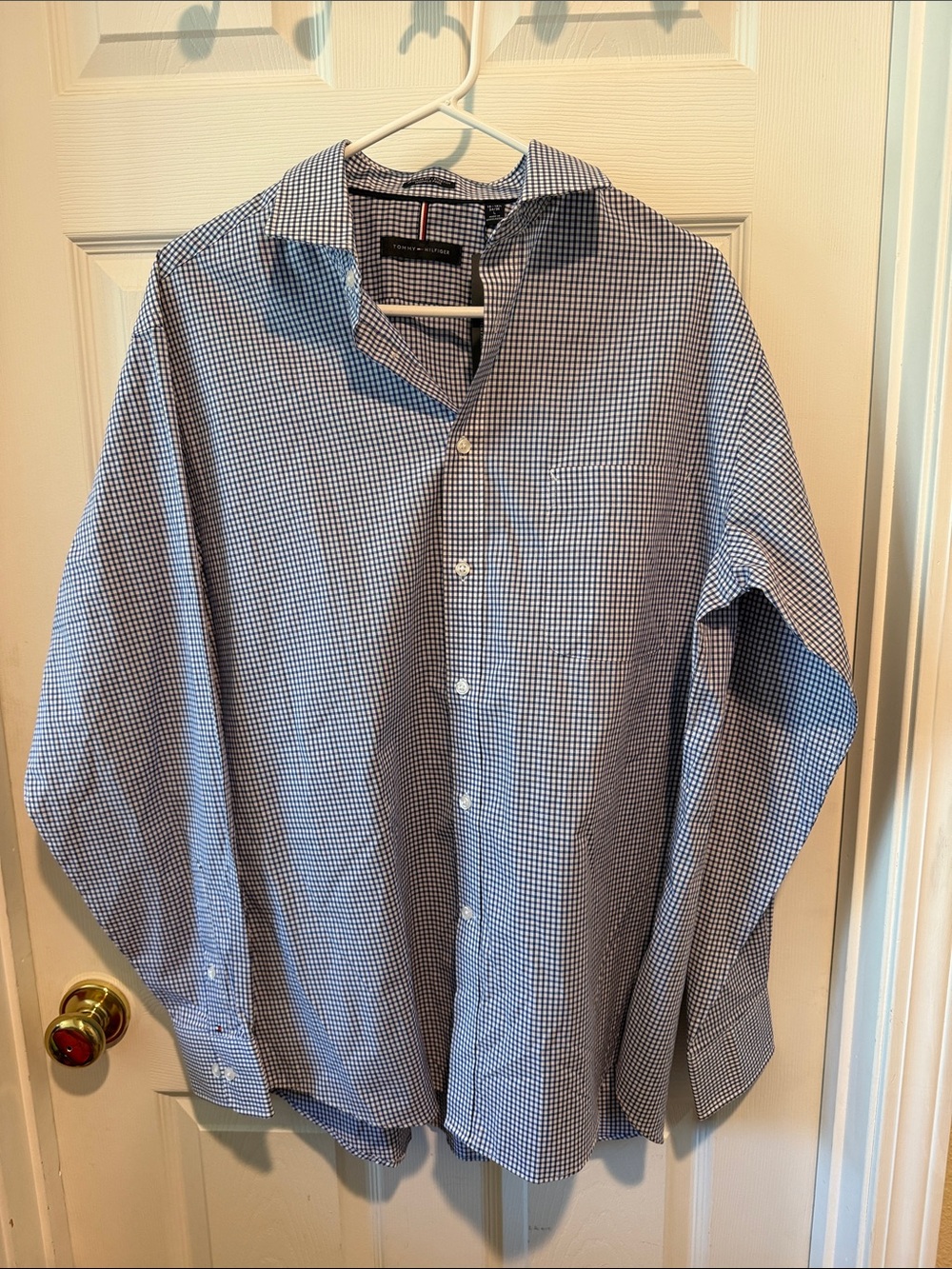 Tommy Hilfiger Blue and White with Red detail Micro-Check Dress Shirt